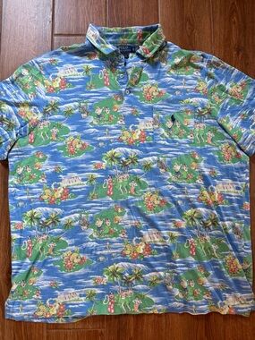 Polo by Ralph Lauren Blue Hawaiian Print pocket Polo Shirt - men’s xl